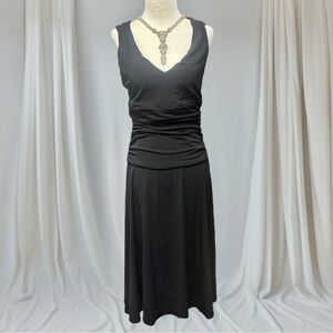 Moda International Vintage Black V-Neck Ruched Sleeveless Cocktail Dress M